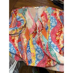 umgee multicolored v neck blouse small‎